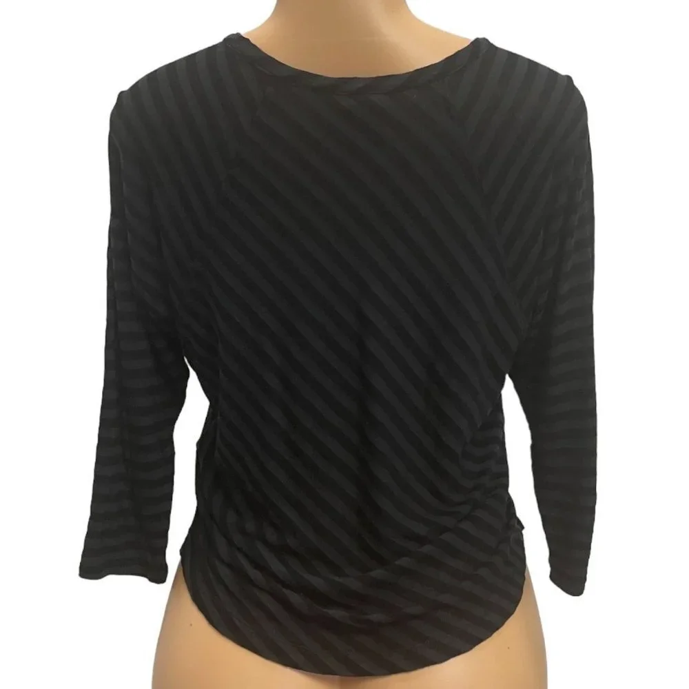 Calvin Klein Jeans Women Black Gray Top Shirt Pullover 3/4 Sleeve Off-Shoulder - Picture 3 of 9